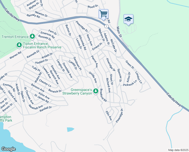 map of restaurants, bars, coffee shops, grocery stores, and more near 1770 Orville Avenue in Cambria