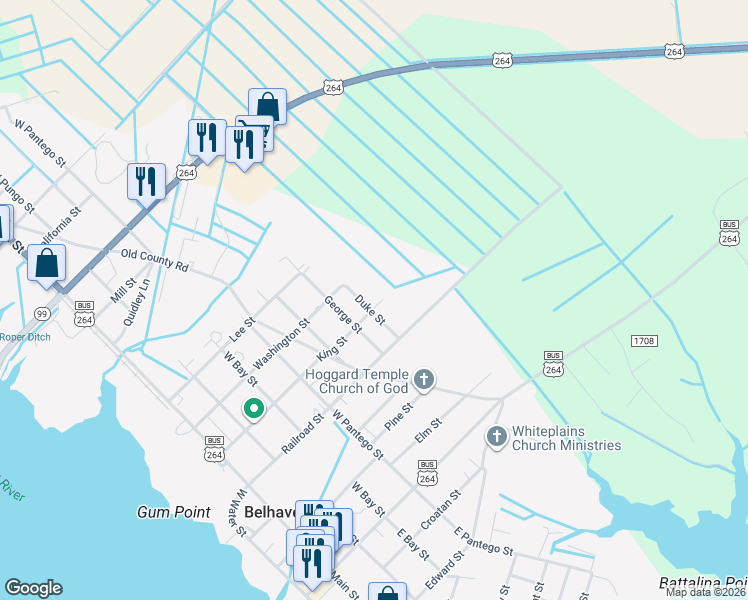 map of restaurants, bars, coffee shops, grocery stores, and more near 200-298 Duke St in Belhaven