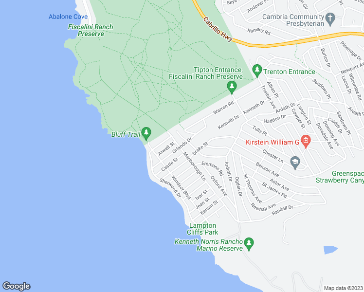 map of restaurants, bars, coffee shops, grocery stores, and more near Orlando Drive in Cambria