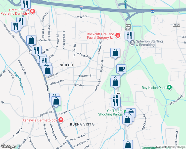 map of restaurants, bars, coffee shops, grocery stores, and more near 90 Hampton Street in Asheville