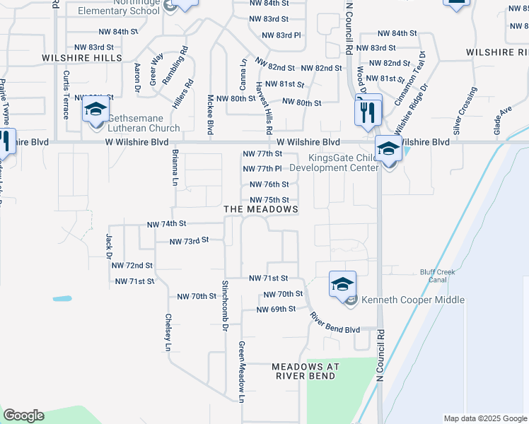 map of restaurants, bars, coffee shops, grocery stores, and more near 8408 Northwest 74th Street in Oklahoma City