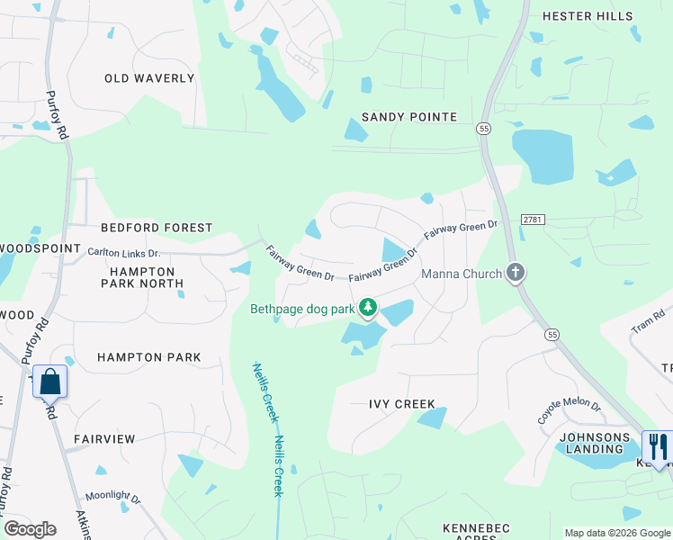 map of restaurants, bars, coffee shops, grocery stores, and more near 2128 Water Marsh Trail in Fuquay-Varina