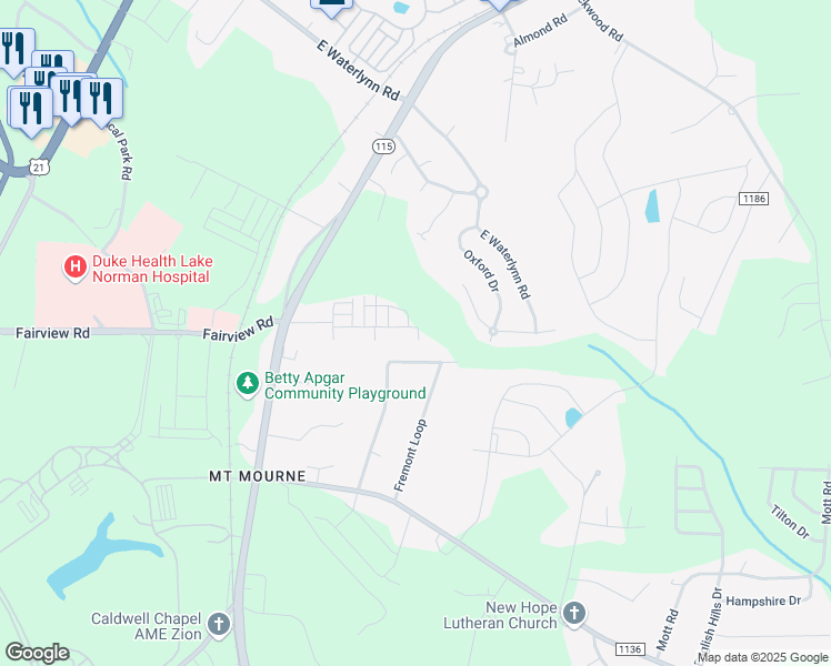 map of restaurants, bars, coffee shops, grocery stores, and more near 140 Locomotive Lane in Mooresville