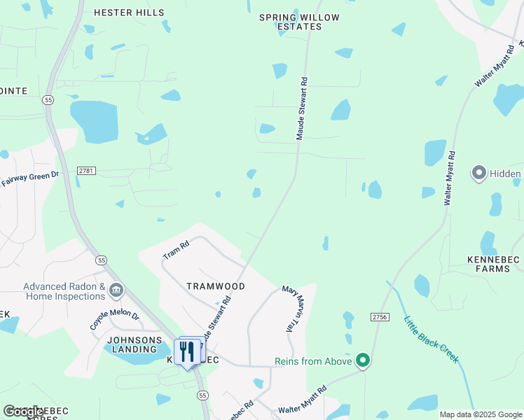 map of restaurants, bars, coffee shops, grocery stores, and more near 8112 Maude Stewart Road in Fuquay-Varina