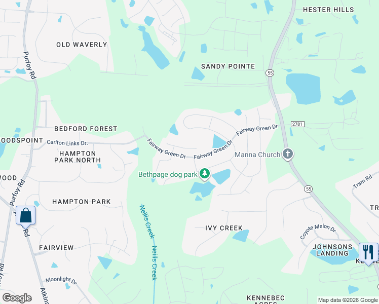 map of restaurants, bars, coffee shops, grocery stores, and more near 2128 Water Marsh Trail in Fuquay-Varina