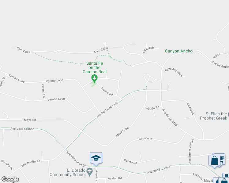 map of restaurants, bars, coffee shops, grocery stores, and more near 3 Conchas Loop in Santa Fe
