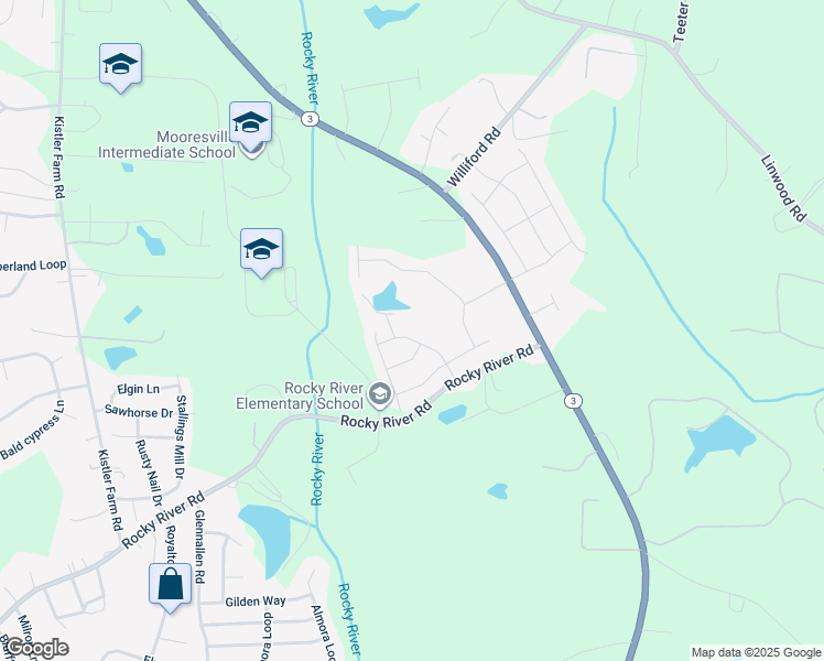 map of restaurants, bars, coffee shops, grocery stores, and more near 132 Championship Drive in Mooresville