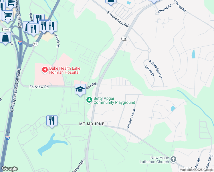 map of restaurants, bars, coffee shops, grocery stores, and more near 118 Steam Engine Drive in Mooresville