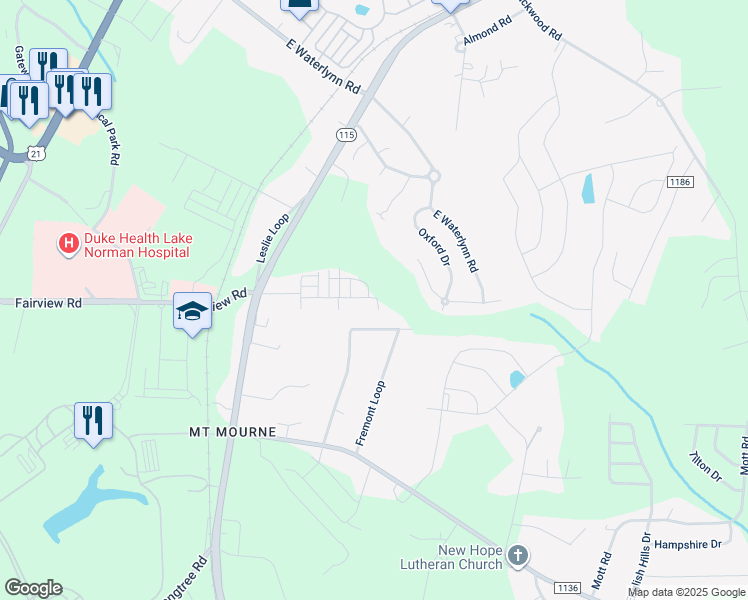 map of restaurants, bars, coffee shops, grocery stores, and more near 135 Locomotive Lane in Mooresville