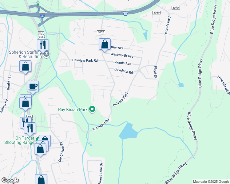 map of restaurants, bars, coffee shops, grocery stores, and more near 377 School Road East in Asheville