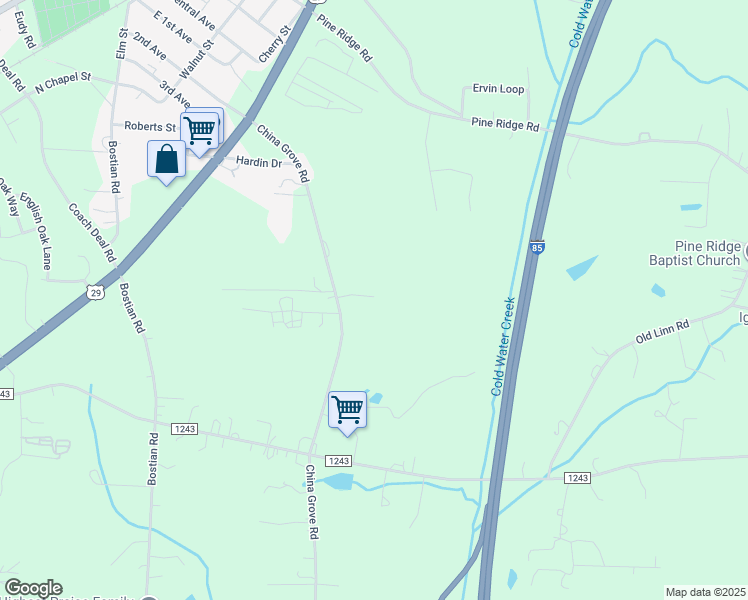 map of restaurants, bars, coffee shops, grocery stores, and more near 611 China Grove Road in China Grove