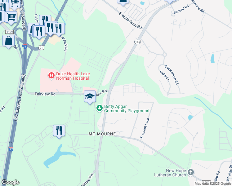 map of restaurants, bars, coffee shops, grocery stores, and more near 110 Steam Engine Drive in Mooresville