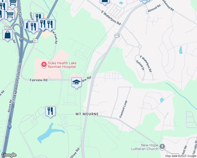 map of restaurants, bars, coffee shops, grocery stores, and more near 110 Steam Engine Drive in Mooresville