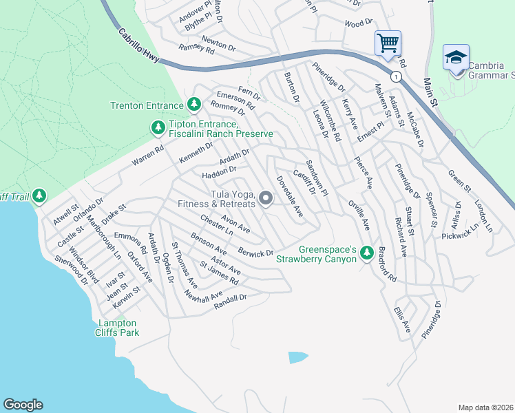 map of restaurants, bars, coffee shops, grocery stores, and more near 1865 Dreydon Avenue in Cambria