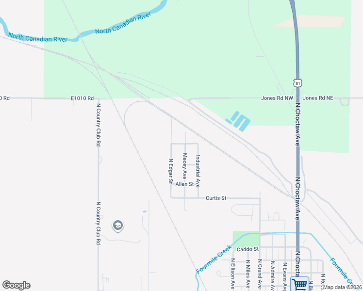 map of restaurants, bars, coffee shops, grocery stores, and more near 1404 North Edgar Street in El Reno