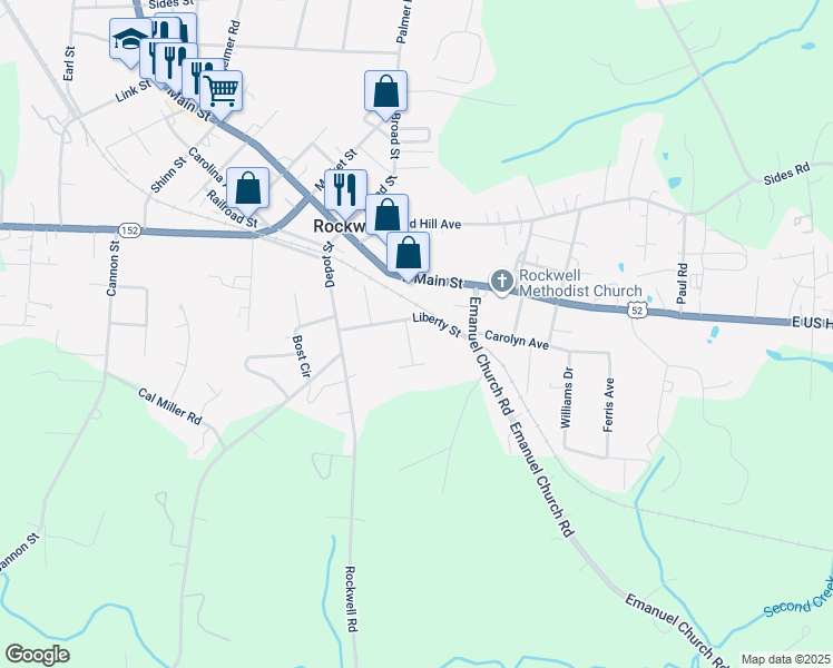 map of restaurants, bars, coffee shops, grocery stores, and more near 306 Liberty Street in Rockwell