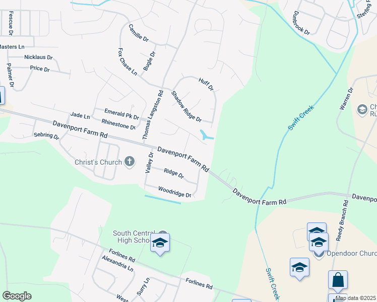 map of restaurants, bars, coffee shops, grocery stores, and more near 2122 Canyon Drive in Winterville