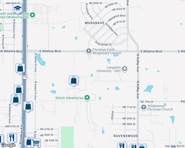 map of restaurants, bars, coffee shops, grocery stores, and more near 601 Northeast 73rd Street in Oklahoma City