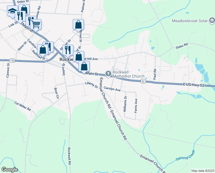 map of restaurants, bars, coffee shops, grocery stores, and more near 411 Carolyn Avenue in Rockwell