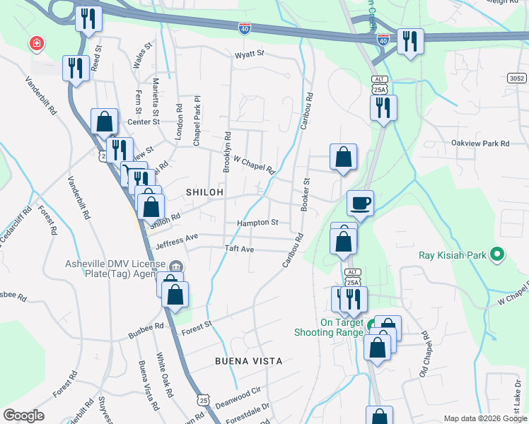 map of restaurants, bars, coffee shops, grocery stores, and more near 13 Kent Street in Asheville