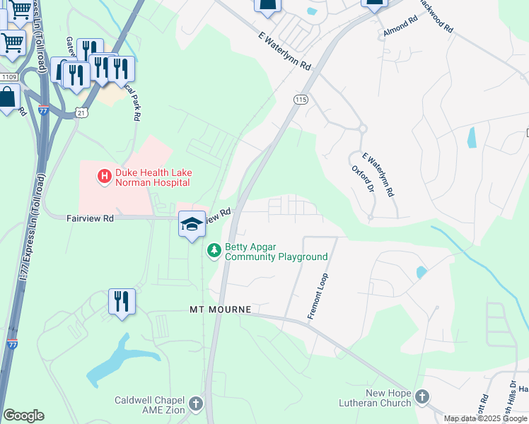 map of restaurants, bars, coffee shops, grocery stores, and more near 122 Steam Engine Drive in Mooresville