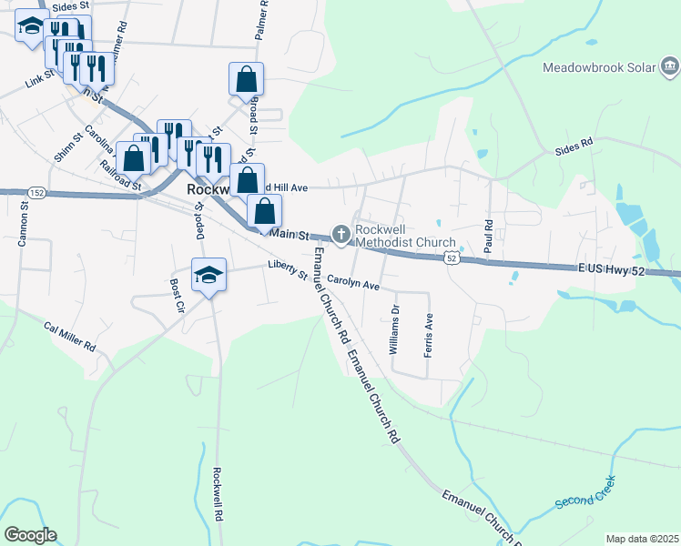 map of restaurants, bars, coffee shops, grocery stores, and more near 411 Carolyn Avenue in Rockwell