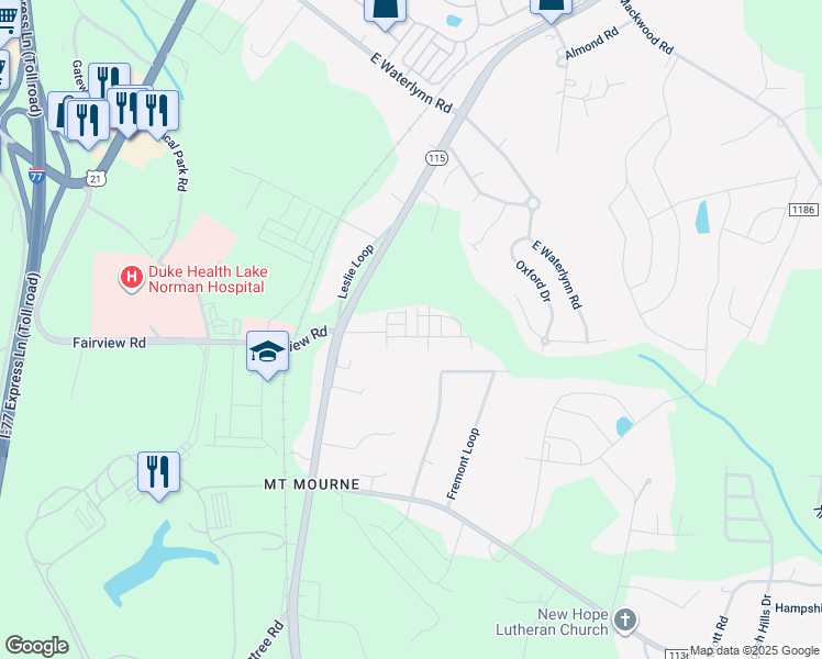 map of restaurants, bars, coffee shops, grocery stores, and more near 119 Steam Engine Drive in Mooresville