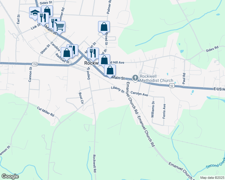 map of restaurants, bars, coffee shops, grocery stores, and more near 306 Liberty Street in Rockwell