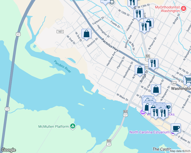 map of restaurants, bars, coffee shops, grocery stores, and more near 172 Willows Court in Washington