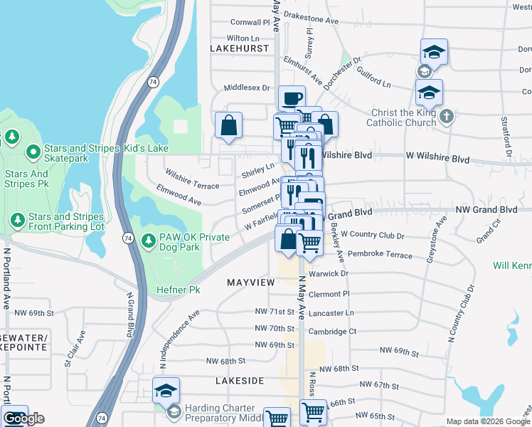 map of restaurants, bars, coffee shops, grocery stores, and more near 2929 West Fairfield Avenue in Oklahoma City