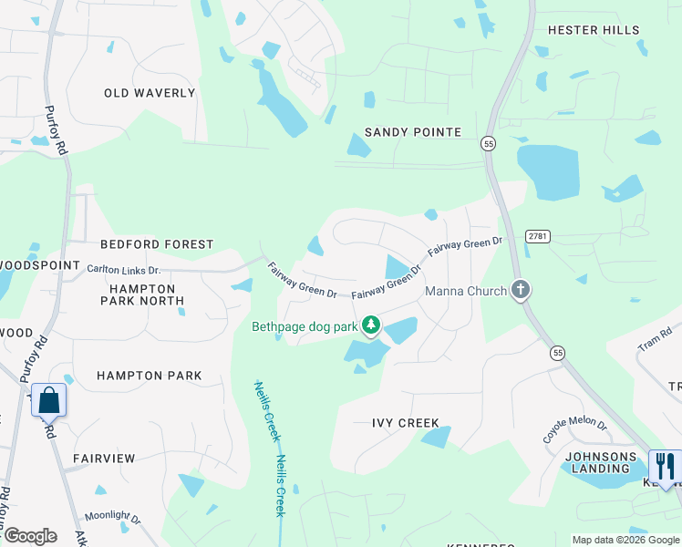 map of restaurants, bars, coffee shops, grocery stores, and more near 2111 Water Marsh Trail in Fuquay-Varina