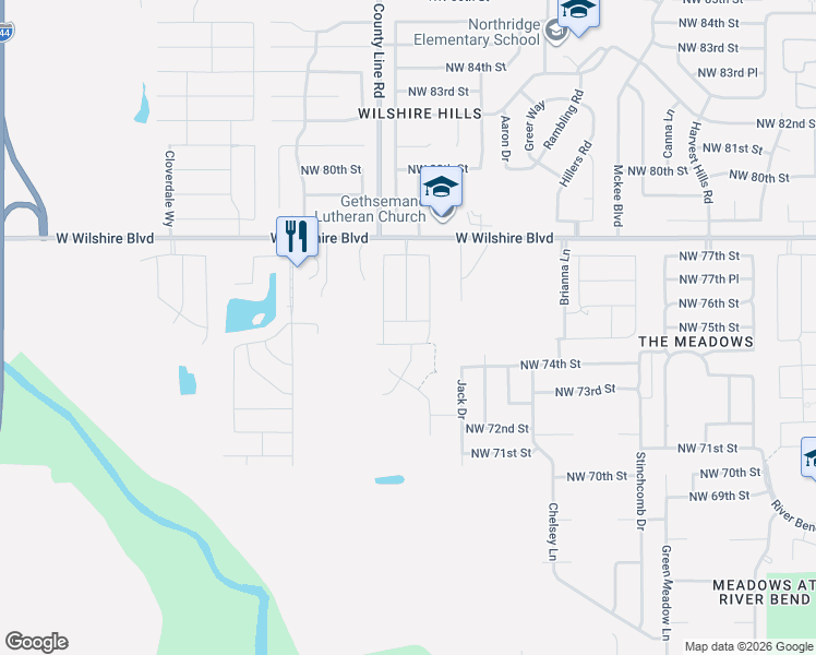 map of restaurants, bars, coffee shops, grocery stores, and more near 7601 Geneva Rea Lane in Yukon