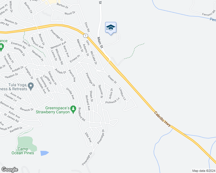 map of restaurants, bars, coffee shops, grocery stores, and more near 1925 Arliss Drive in Cambria