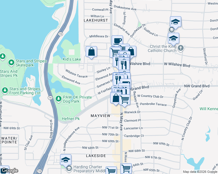 map of restaurants, bars, coffee shops, grocery stores, and more near 2929 West Fairfield Avenue in Oklahoma City