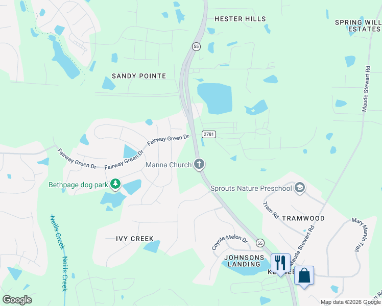 map of restaurants, bars, coffee shops, grocery stores, and more near 7836 North Carolina 55 in Wake County