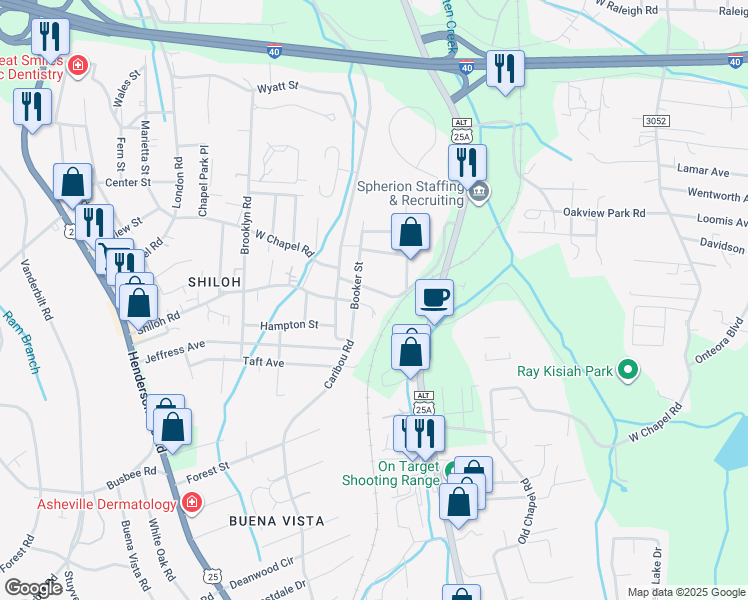 map of restaurants, bars, coffee shops, grocery stores, and more near 1081 West Chapel Road in Asheville