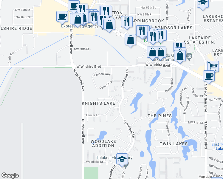 map of restaurants, bars, coffee shops, grocery stores, and more near 6815 Saxon Drive in Oklahoma City