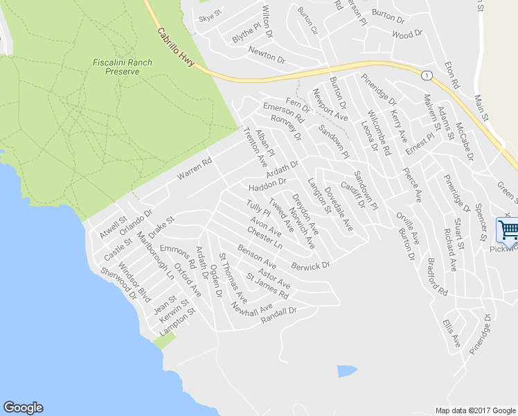 map of restaurants, bars, coffee shops, grocery stores, and more near Tully Place in Cambria
