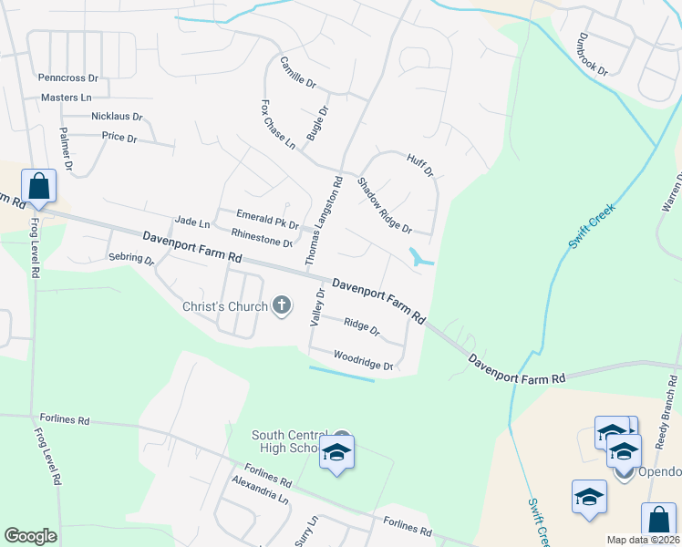 map of restaurants, bars, coffee shops, grocery stores, and more near 700 Davenport Farm Road in Winterville