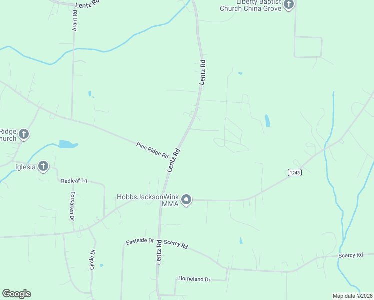 map of restaurants, bars, coffee shops, grocery stores, and more near 2570 Lentz Road in China Grove