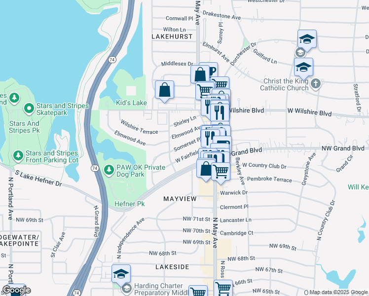 map of restaurants, bars, coffee shops, grocery stores, and more near 3021 Somerset Place in Oklahoma City