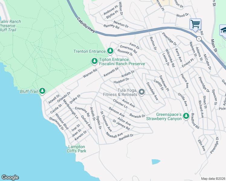 map of restaurants, bars, coffee shops, grocery stores, and more near 2075 Tully Place in Cambria