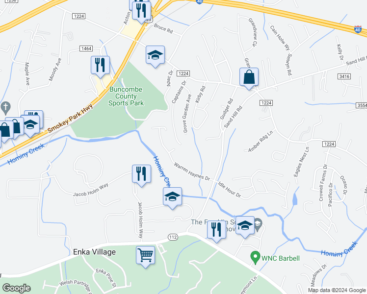 map of restaurants, bars, coffee shops, grocery stores, and more near 75 Captains Drive in Candler