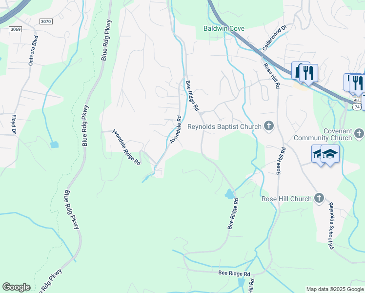 map of restaurants, bars, coffee shops, grocery stores, and more near 128 Avondale Road in Asheville