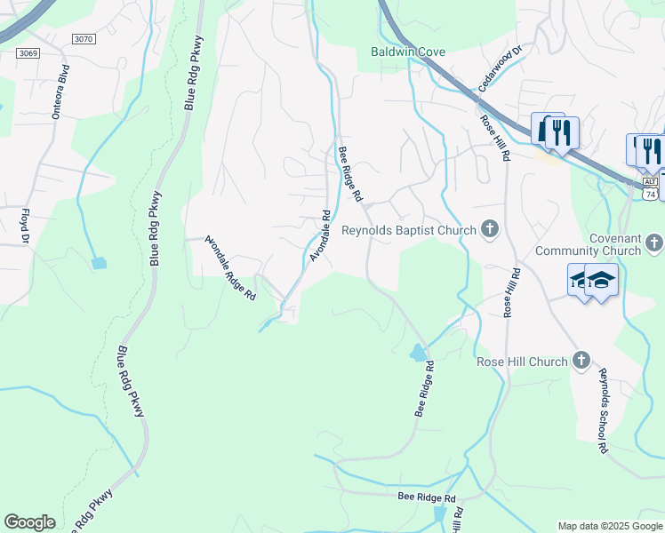 map of restaurants, bars, coffee shops, grocery stores, and more near 128B Avondale Road in Asheville