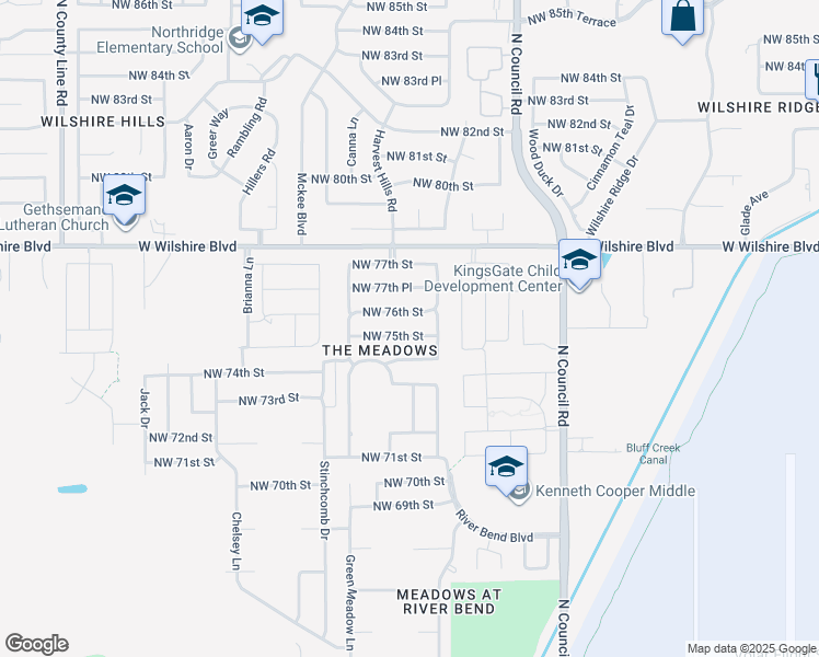 map of restaurants, bars, coffee shops, grocery stores, and more near 8317 Northwest 75th Street in Oklahoma City