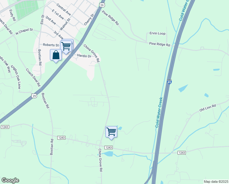 map of restaurants, bars, coffee shops, grocery stores, and more near 611 China Grove Road in China Grove