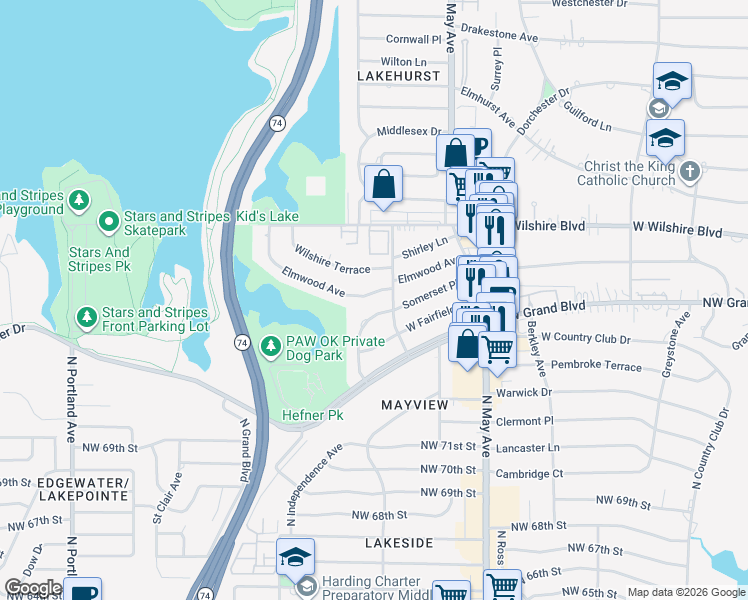map of restaurants, bars, coffee shops, grocery stores, and more near 3116 Elmwood Avenue in Oklahoma City