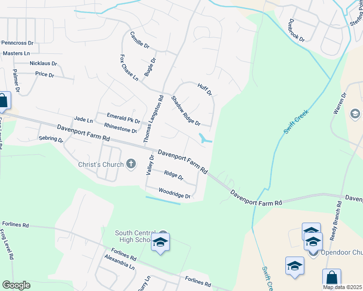 map of restaurants, bars, coffee shops, grocery stores, and more near 2122 Canyon Drive in Winterville