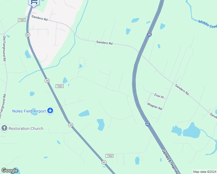 map of restaurants, bars, coffee shops, grocery stores, and more near 16 Sodan Drive in Johnston County